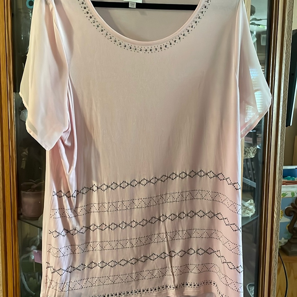 Avenue Pink TShirt. Sheer pink short sleeves.
